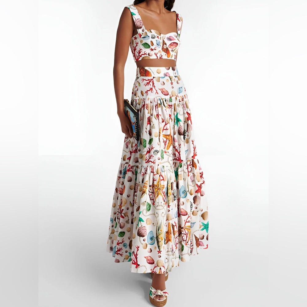 Commense Multicolor Sea Life Print Skirt Set